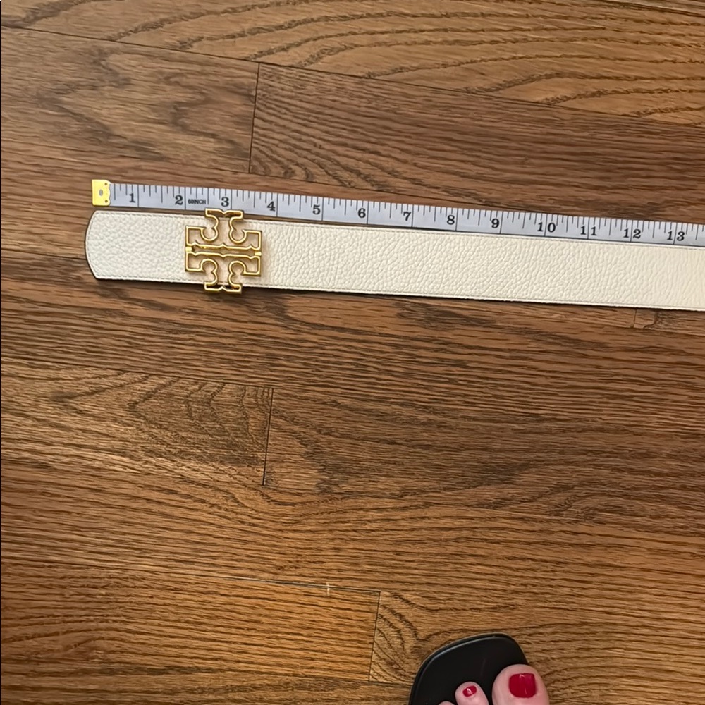 Tory Burch White Leather Belt with Gold Buckle